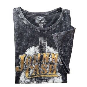 Johnny Cash Sun Records Acid Wash Guitar Graphic Band Tee Gray 2XL Vintage Look